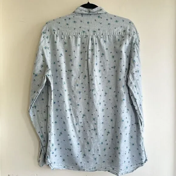 Brooks Brothers Red Fleece Linen Blend Shirt Men's Large Blue Floral Long Sleeve - Picture 4 of 10